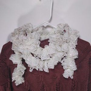 White Sashay Yarn Fashion Ruffled Spirit Scarf Handmade by GranolaBean